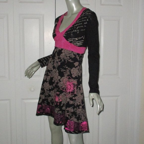 DESIGUAL Black & Red Multi-Pattern Long Sleeve Dress - Picture 3 of 8
